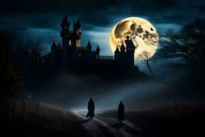 halloween castle wallpapers. AI-Generated photo