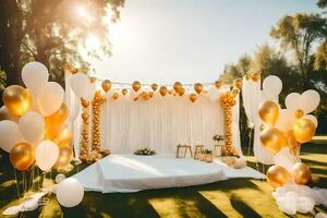 gold and white wedding decorations. AI-Generated photo