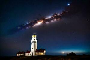 the milky way over a lighthouse. AI-Generated photo