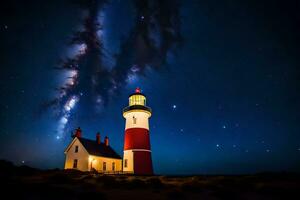 the milky way over the lighthouse. AI-Generated photo