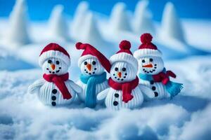 snowmen in the snow. AI-Generated photo