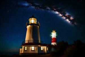 the milky way over the lighthouse at night. AI-Generated photo