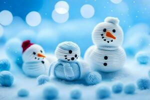 snowmen in the snow wallpaper. AI-Generated photo