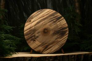 Wooden board with a target for throwing an axe and playing darts. AI-Generated photo