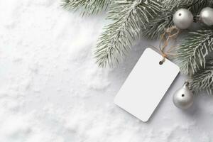 Layout of a white card with fir branches. AI Generated photo
