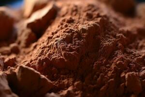 Close-up of cocoa powder, direction of light. AI-Generated photo