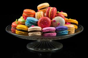 Colorful macaroons cookies in a plate. AI Generated photo