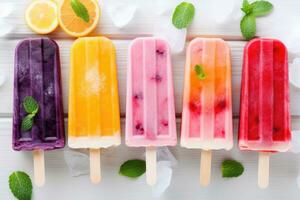 Popsicle on a stick with lime, orange and mint. AI generated photo