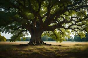 the oak tree in the field. AI-Generated photo