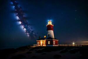 a lighthouse with a milky way in the background. AI-Generated photo