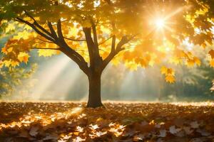 autumn tree in the sun. AI-Generated photo