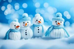 snowmen in the snow wallpaper. AI-Generated photo