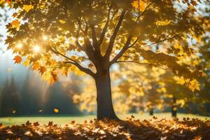 autumn tree with leaves on the ground. AI-Generated photo