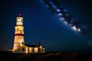 the milky way over a lighthouse at night. AI-Generated photo