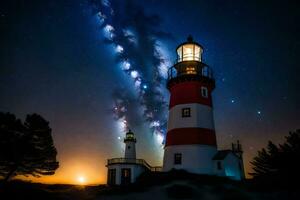 the milky way over the lighthouse. AI-Generated photo