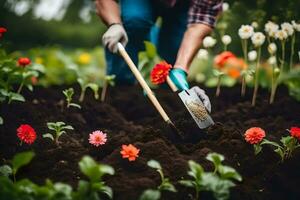 a person is digging in the dirt with a shovel. AI-Generated photo