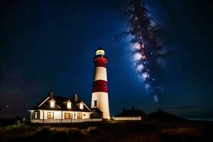 the milky way over the lighthouse. AI-Generated photo