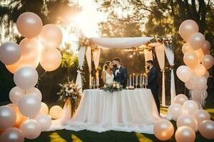 wedding ceremony in the garden with balloons. AI-Generated photo