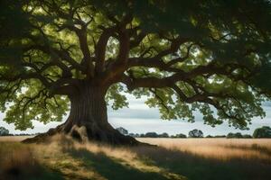 the oak tree in the field. AI-Generated photo