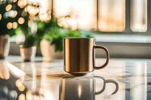 coffee mug on marble countertop. AI-Generated photo