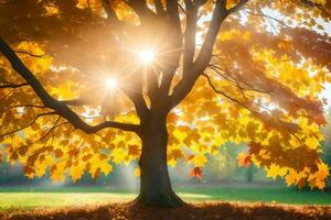 otoño árbol con Dom brillante mediante hojas. generado por ai foto