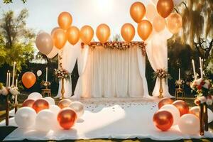 wedding ceremony with balloons and white and gold decorations. AI-Generated photo