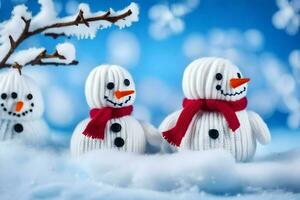 snowmen in the snow. AI-Generated photo