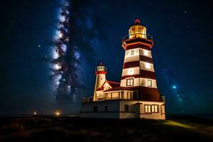 the milky way over the lighthouse at night. AI-Generated photo