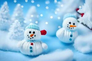 snowmen in the snow wallpaper. AI-Generated photo