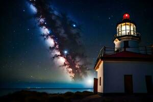 a lighthouse with a milky in the sky. AI-Generated photo