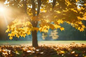 autumn leaves on the ground in a park. AI-Generated photo