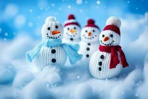 snowmen in the snow. AI-Generated photo