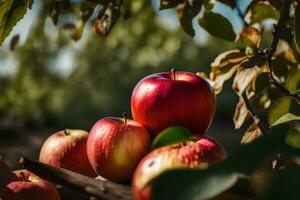 manzanas son apilado en parte superior de cada otro en un árbol. generado por ai foto