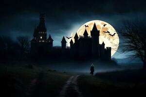 halloween castle wallpapers. AI-Generated photo