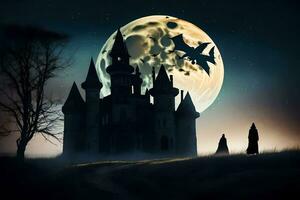 a castle with a full moon in the background. AI-Generated photo