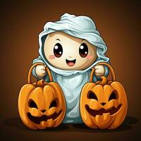 A funny ghosts on halloween celebration in a cemetery at night in cute cartoon style. Halloween by AI generated photo