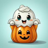 A funny ghosts on halloween celebration in a cemetery at night in cute cartoon style. Halloween by AI generated photo