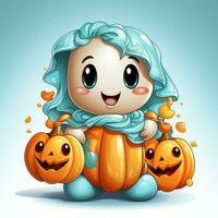 A funny ghosts on halloween celebration in a cemetery at night in cute cartoon style. Halloween by AI generated photo