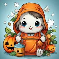 A funny ghosts on halloween celebration in a cemetery at night in cute cartoon style. Halloween by AI generated photo