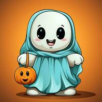 A funny ghosts on halloween celebration in a cemetery at night in cute cartoon style. Halloween by AI generated photo