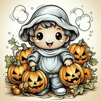 A funny ghosts on halloween celebration in a cemetery at night in cute cartoon style. Halloween by AI generated photo