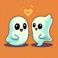 A funny ghosts on halloween celebration in a cemetery at night in cute cartoon style. Halloween by AI generated photo