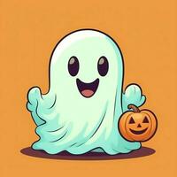 A funny ghosts on halloween celebration in a cemetery at night in cute cartoon style. Halloween by AI generated photo