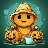 A funny ghosts on halloween celebration in a cemetery at night in cute cartoon style. Halloween by AI generated photo