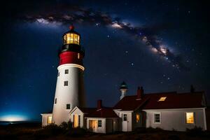the milky way over cape cod lighthouse. AI-Generated photo