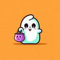 A funny ghosts on halloween celebration in a cemetery at night in cute cartoon style. Halloween by AI generated photo