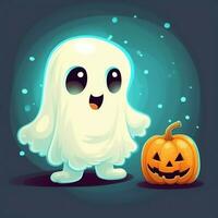 A funny ghosts on halloween celebration in a cemetery at night in cute cartoon style. Halloween by AI generated photo