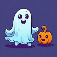 A funny ghosts on halloween celebration in a cemetery at night in cute cartoon style. Halloween by AI generated photo