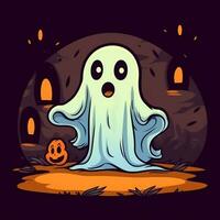 A funny ghosts on halloween celebration in a cemetery at night in cute cartoon style. Halloween by AI generated photo