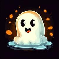 A funny ghosts on halloween celebration in a cemetery at night in cute cartoon style. Halloween by AI generated photo